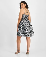 B Darlin Trendy Plus Metallic-Floral V-Neck Dress