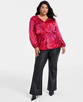 I.N.C. International Concepts Plus Size Paisley Twist Front Blouse Faux Leather Pants Created For Macys