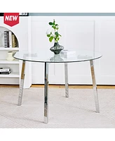 Streamdale Furniture Chrome Leg Glass Dining Table, Modern Minimalist Design