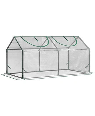 Outsunny 4' x 2' x 2' Portable Mini Greenhouse with Pvc Cover, 2 Top Windows, Clear