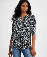 I.n.c. International Concepts Petite Printed Split-Neckline Top, Created for Macy's