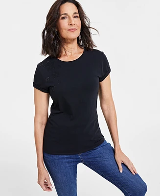 I.n.c. International Concepts Women's Cotton Embellished-Star Tee, Created for Macy's