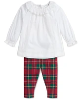 Polo Ralph Lauren Baby Lace-Trim Top & Plaid Leggings Set