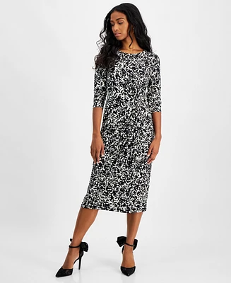 I.n.c. International Concepts Petite Printed 3/4-Sleeve Midi Dress, Created for Macy's