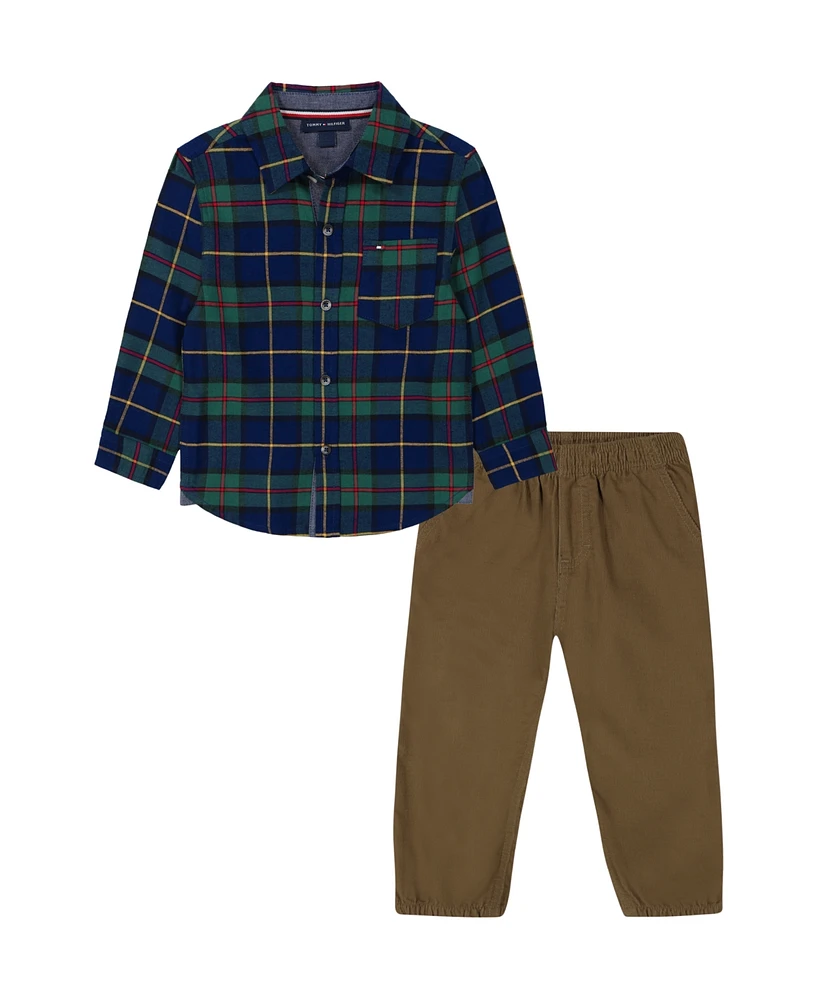 Tommy Hilfiger Toddler Boy Corduroy Trim Plaid Button-Front Shirt Prewashed Jogger Pants