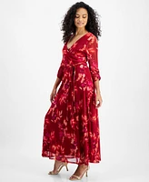 Jamie & Layla Petite 3/4-Sleeve Faux-Wrap Maxi Dress