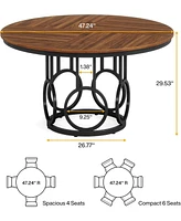 Tribesigns Round Dining Table for 4-6 People, 47-Inch Circle Kitchen Table Large Dining Room Table with Sturdy Metal Base, Wood Dinner Table for Dinin