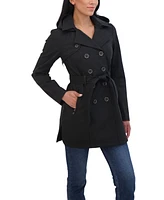 Sebby Collection Women's Belted Double Breasted Soft Shell Trench Coat With Detachable Hood