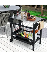 Sugift Movable Outdoor Dining Cart Table Hdpe Pizza Oven Stand Table with Stainless Steel Tabletop