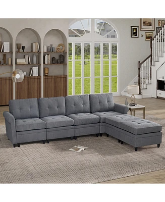 Simplie Fun U-Shaped Sectional Sofa with Adjustable Ottomans