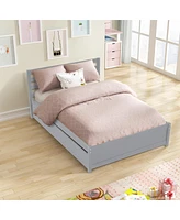 Streamdale Furniture Full Size Wood Platform Bed Frame With Headboard And Twin Trundle