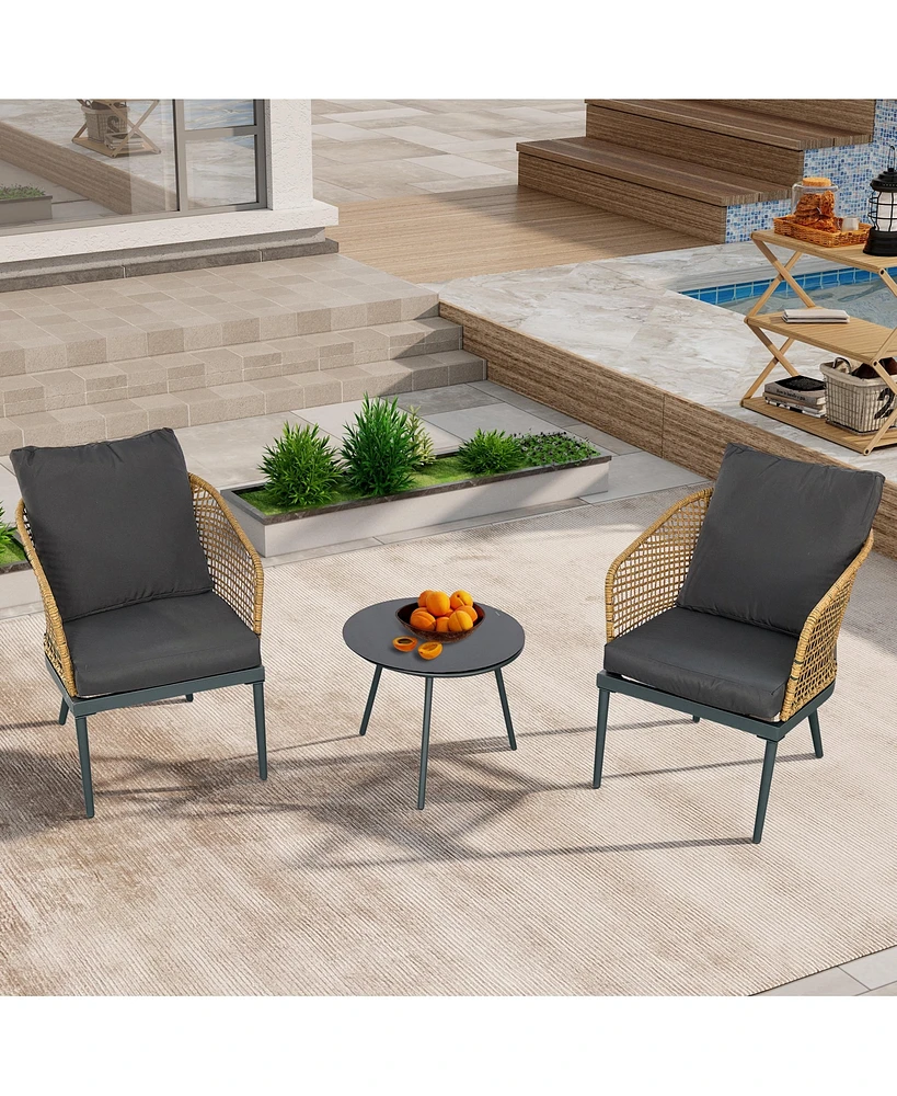 Simplie Fun 3-Piece Wicker Bistro Set: Comfort & Style for Outdoor Living