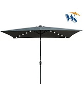 Streamdale Furniture 10 X 6.5FT Rectangular Patio Solar Led Lighted Outdoor Umbrellas With Crank And Push Button