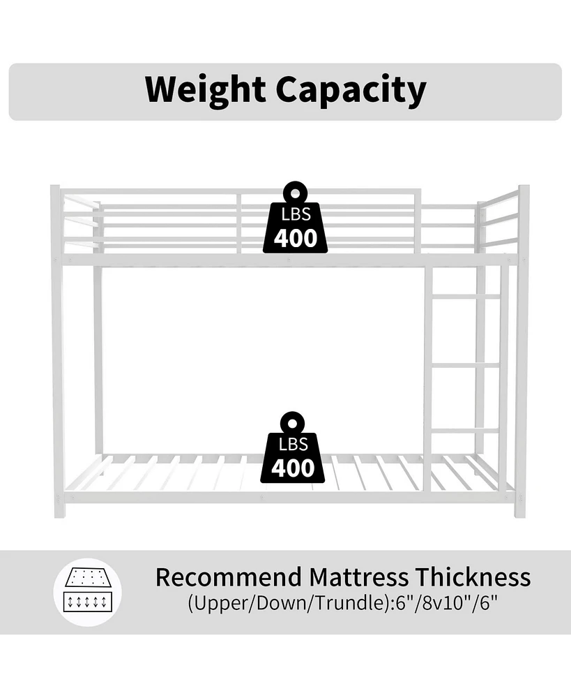 Streamdale Furniture Sturdy Metal Twin over Twin Bunk Bed with Safety Guardrails