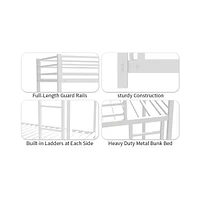 Streamdale Furniture Sturdy Metal Twin over Twin Bunk Bed with Safety Guardrails