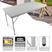 4FT Foldable Rattan Table, Portable & Durable