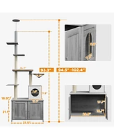 Streamdale Furniture 2-in-1 Cat Tree with Litter Box Enclosure: Condo, Bed, Hammock, Scratching Posts