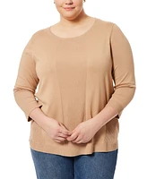 Melissa Paige Plus Size Ribbed Round-Hem 3/4-Sleeve Sweater