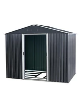 Streamdale Furniture 8FT x 6FT Outdoor Metal Storage Shed with Floor Base, Black