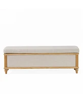 Streamdale Furniture Beige Fabric Storage Ottoman with French Country Style Legs