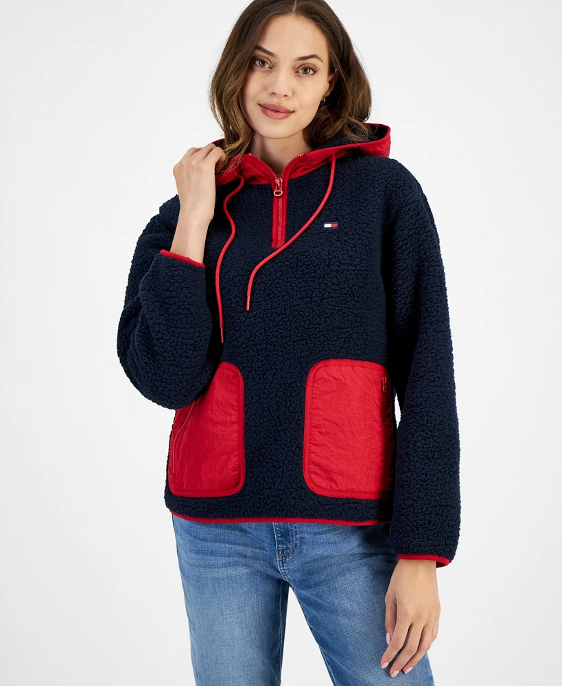 Tommy Hilfiger Women's Solid Sherpa Hooded Pullover Jacket