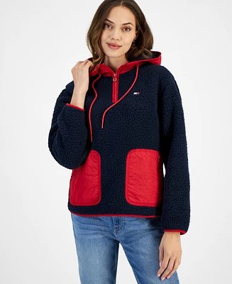 Tommy Hilfiger Women's Solid Sherpa Hooded Pullover Jacket