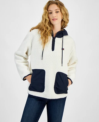 Tommy Hilfiger Women's Solid Sherpa Hooded Pullover Jacket