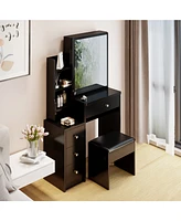Compact Vanity Table with Mirror, Stool, and Ample Storage