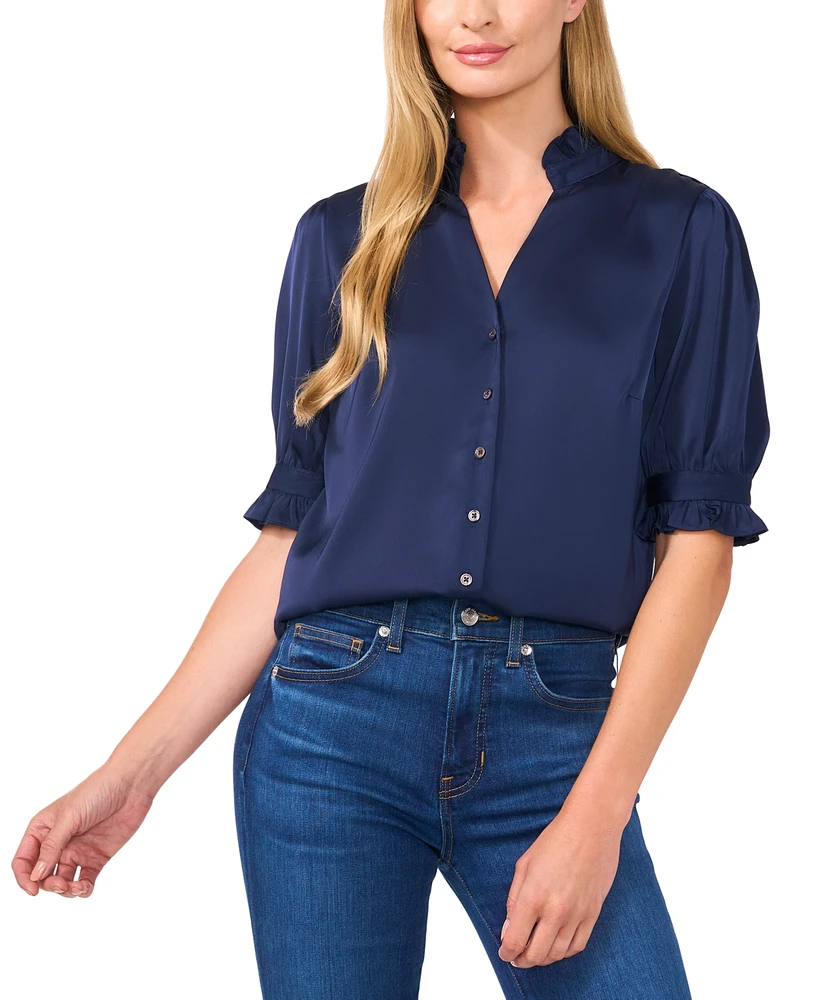 CeCe Women's Puff-Sleeve Button-Front Blouse