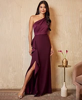 Adrianna Papell One-Shoulder Satin-Trim Draped Gown