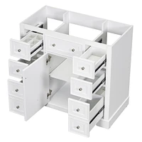 36" Green Bathroom Vanity Cabinet with 1 Door, 6 Drawers, and Shelf