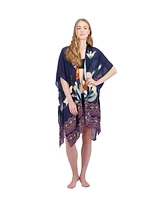 Tahari New York Tahari Women's 100% Viscose Lightweight Tropical Print Kimono, Navy