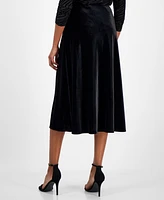 Anne Klein Women's Flare Midi Velvet Pull-On Skirt