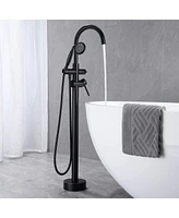 Streamdale Furniture Freestanding Tub Filler Bathtub Faucet Matte With Hand Held Shower Floor-Mount