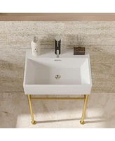 Streamdale Furniture 24" Bathroom Console Sink With Overflow, Ceramic Console Sink White Basin Gold Legs