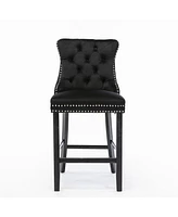 Streamdale Furniture Velvet Bar Stools with Tufted Decor, Set of 2, Black