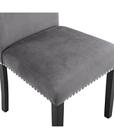 Simplie Fun Contemporary Velvet Dining Chair with Nailhead Trim, Set of 2, Gray