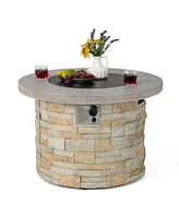 36'' Round Propane Gas Fire Pit Table Faux Stone w/ Lava Rock