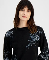 Anne Klein Women's Floral Sequin Tunic Sweater