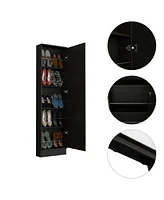 Streamdale Furniture Leto Xl Shoe Rack, Mirror, Five Interior Shelves, Single Door Cabinet - Black