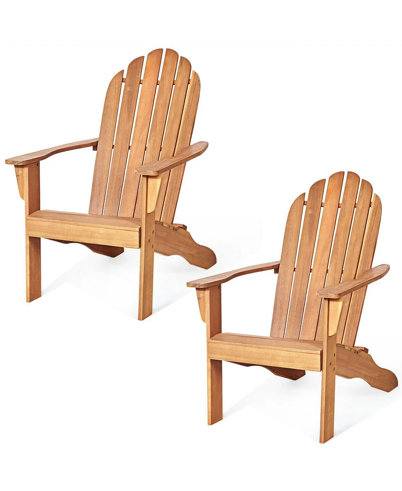 Gymax 2PCS Wooden Classic Adirondack Chair Lounge Chair Outdoor Patio Natural