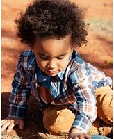 Deux par Baby Boys Long Sleeve Button Down Shirt Plaid Blue And Hazel