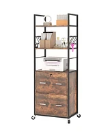 Vinsetto 2 Drawer Mobile File Cabinet with Lock & Hanging Bar, Rustic Brown