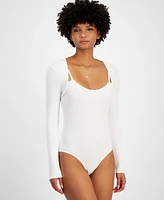 Self Esteem Juniors' Rib-Knit Overlay Long-Sleeve Bodysuit