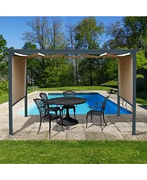 Aoodor 120''x155.1''x87.4'' Outdoor Pergola with Retractable Canopy, Aluminum Frame, 4 Pieces Patio Sun Shade Shelter for Backyard.