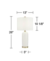 26" High Mid Century Modern Coastal Luxury Table Lamp White Gold Ceramic Metal Single Fabric Shade Living Room Bedroom Bedside Nightstand House Office