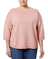 Melissa Paige Plus Button-Back Dropped-Shoulder Sweater