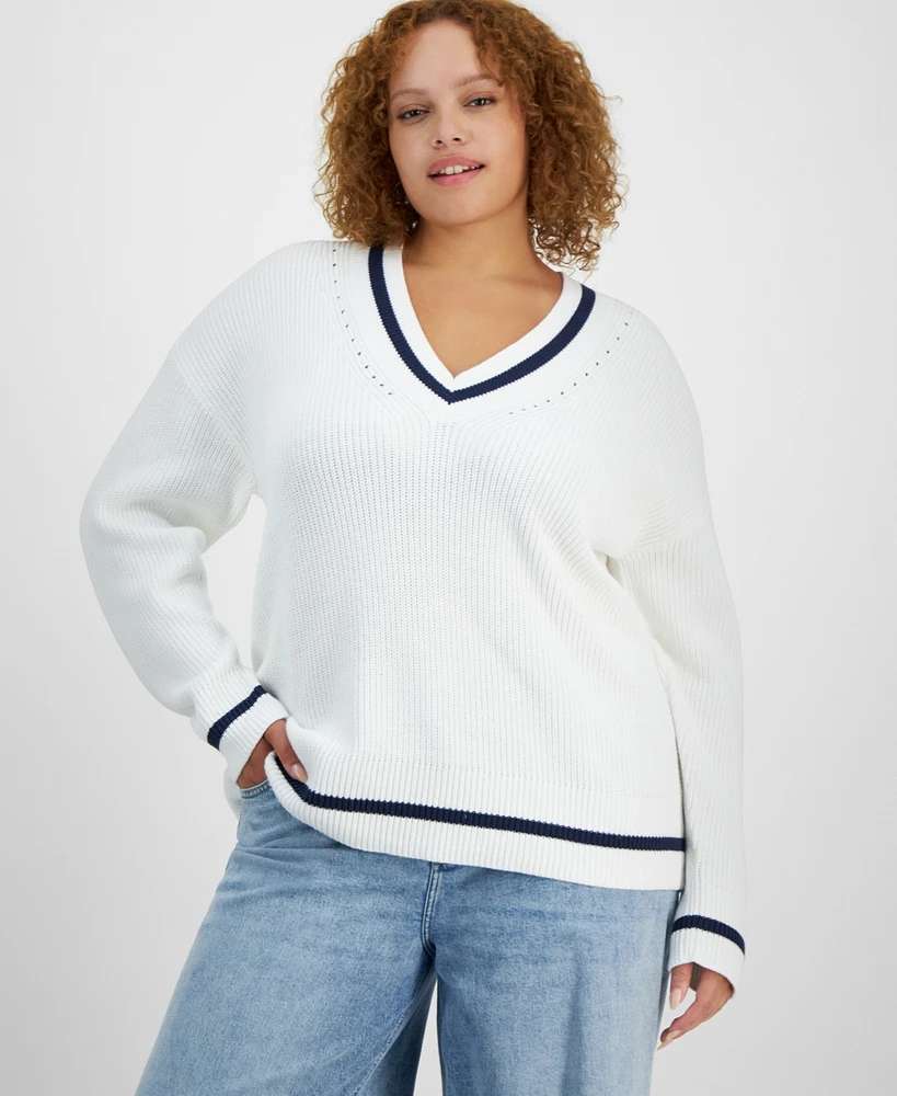 On 34th Trendy Plus V-Neck Tipped Sweater