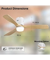 Sofucor 52" Low Profile Ceiling Fan, Flush Mount, Lights & Remote, Dc Motor, 3 Reversible Wood Blades, 6-Speed