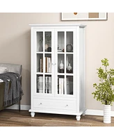 Sugift 55 Inch Bookcase Cabinet with Tempered Glass Doors